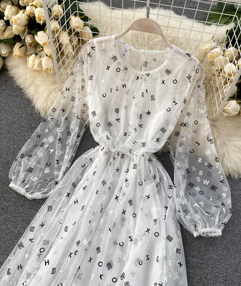 Cute A line letter dress long sleeve dress two pieces sets  1038