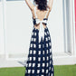 Blue V neck bow long dress women's dress  1129