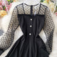 Schwarzes A-Linien-Langarmkleid Modekleid 1071