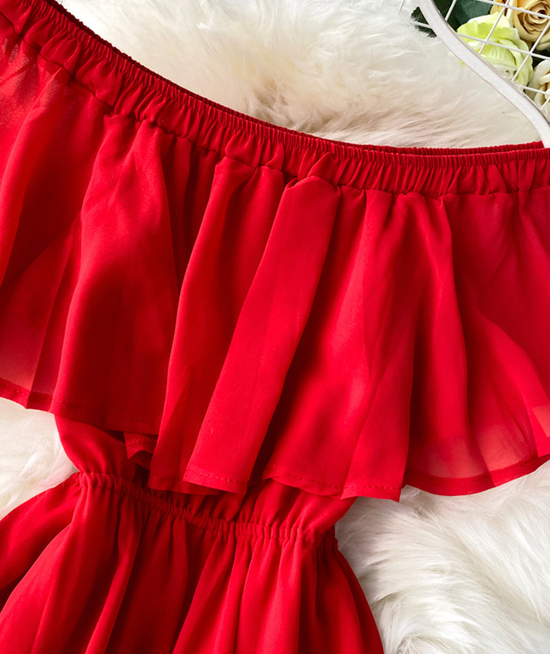 Red A line chiffon dress fashion dress  1064