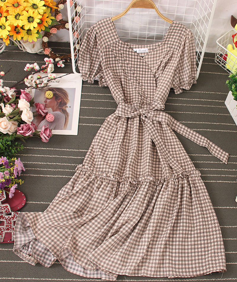 Jolie robe à carreaux Robe courte trapèze 1004