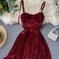 Robe courte en velours pour femme, jolie robe trapèze 1098