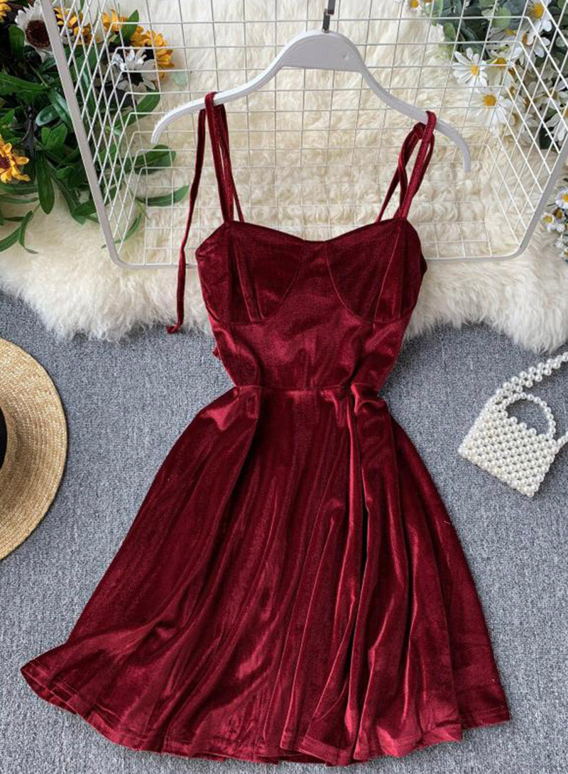 Robe courte en velours pour femme, jolie robe trapèze 1098