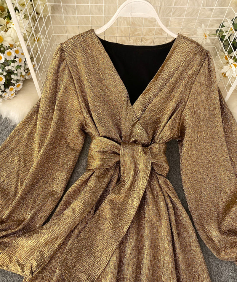 Simple v neck long sleeve short dress 990