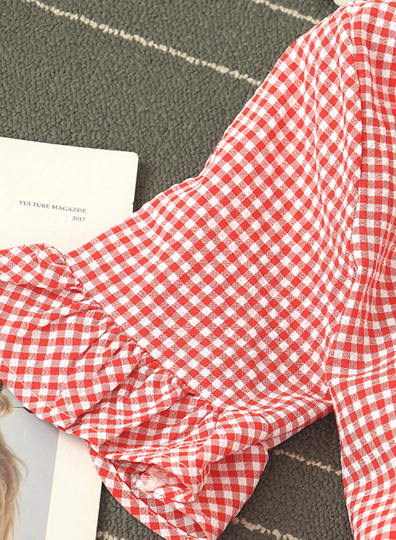 Retro v neck plaid dress women's dress  1202