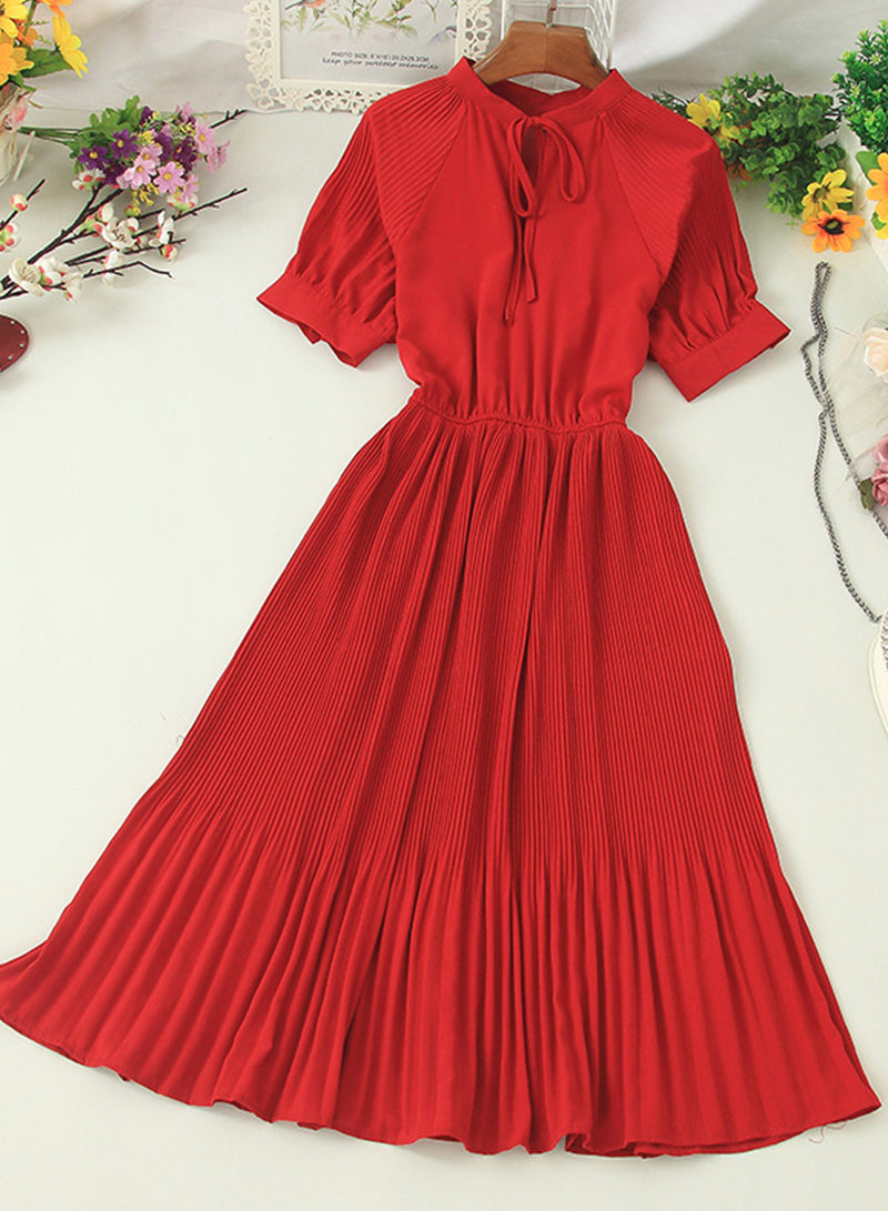 Simple A line pleated dress fashion girl short sleeve dress  1204