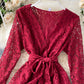 A line v neck lace short dress  1032