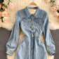 Stylish denim backless dress long sleeve dress  1019