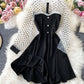Schwarzes A-Linien-Langarmkleid Modekleid 1071