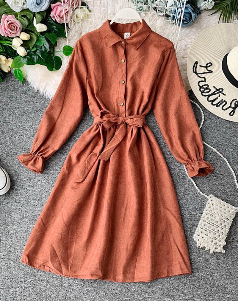 Robe mignonne à manches longues en ligne A, vêtements d'automne 1068