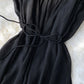Black A line soft chiffon dress  1062
