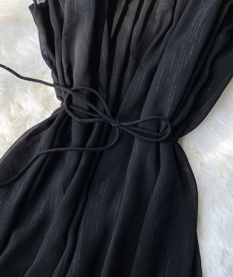 Black A line soft chiffon dress  1062