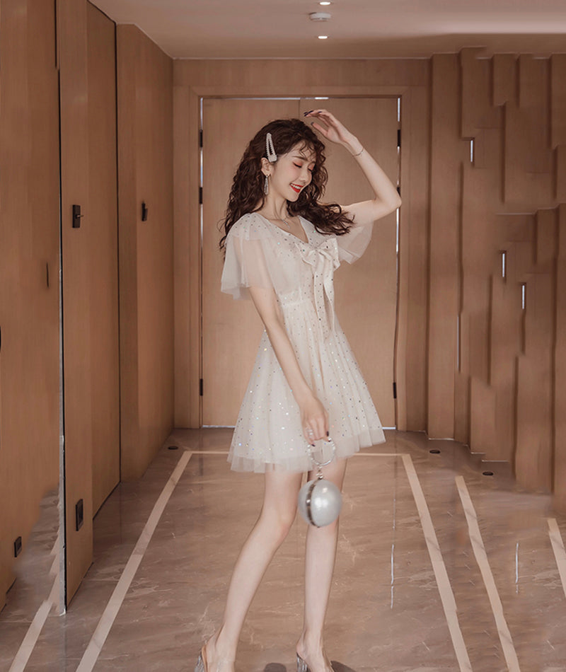 Cute v neck tulle short dress fashion dress  1080
