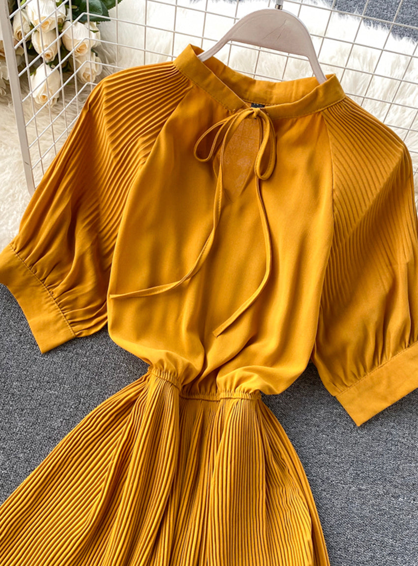 Simple A line pleated dress fashion girl short sleeve dress  1181
