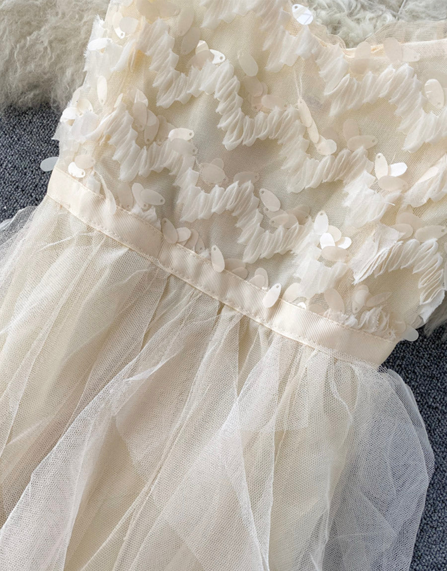 Robe d'été en tulle à paillettes champagne 1120