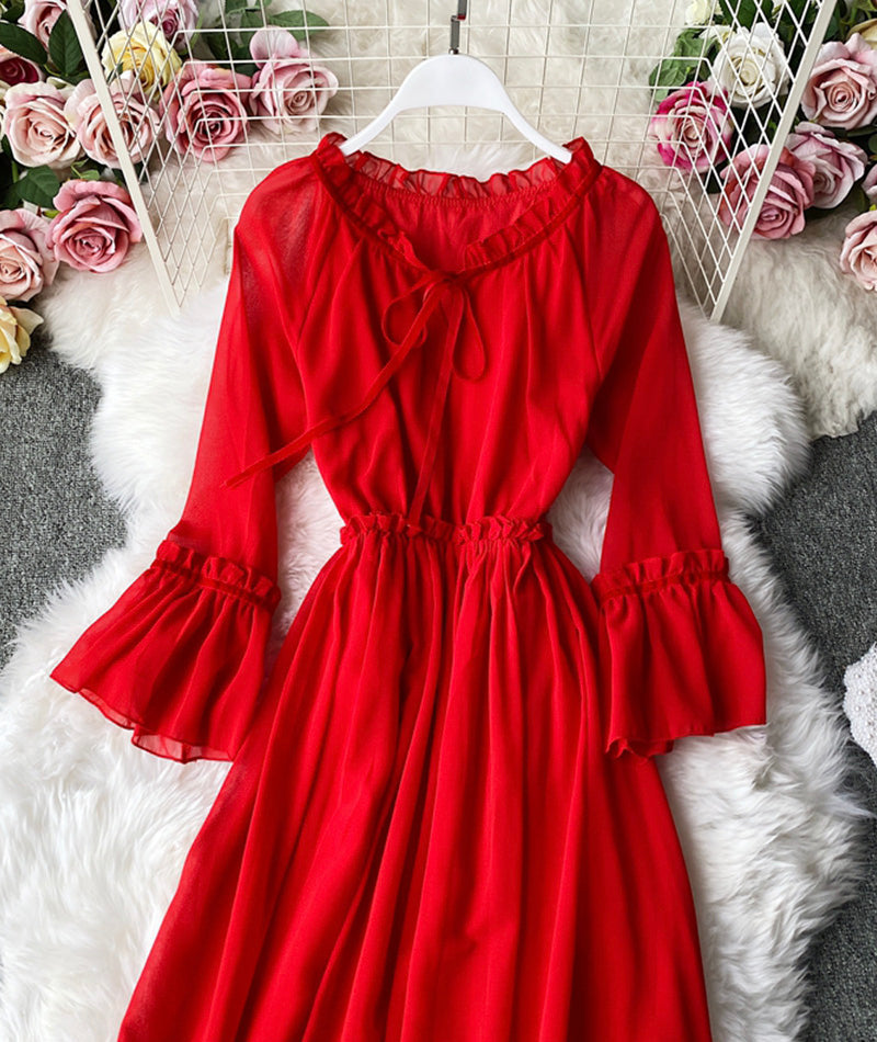 Rotes A-Linie Chiffonkleid Mode Mädchenkleid 1005