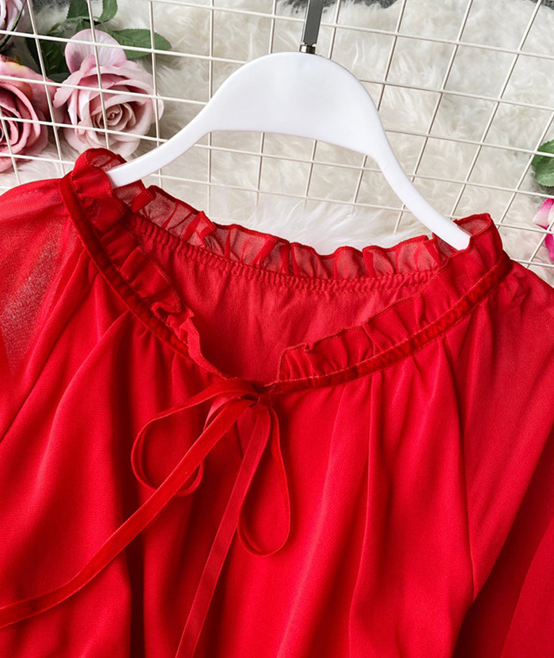 Rotes A-Linie Chiffonkleid Mode Mädchenkleid 1005