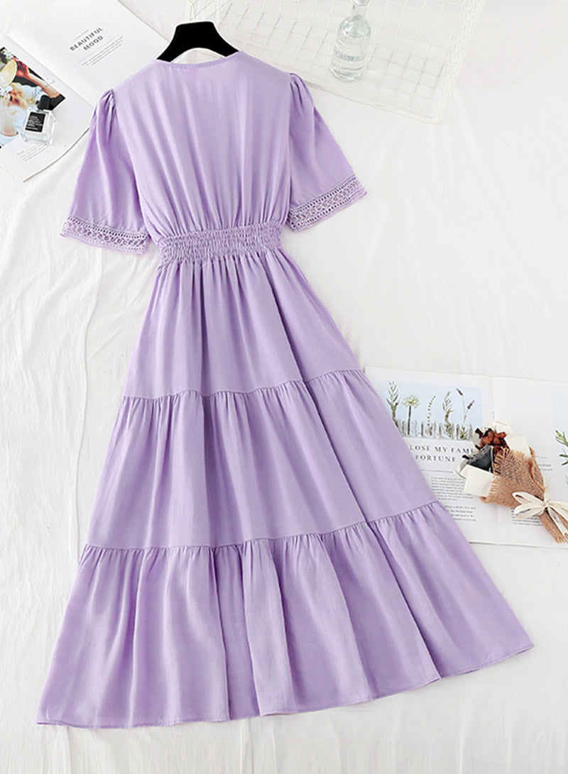 Women's dress A line v neck lace dress  1136