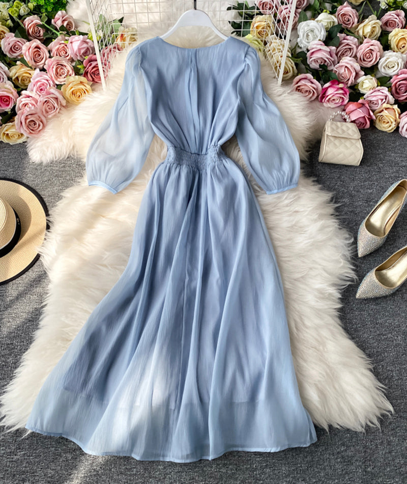Simple A line v neck tulle dress women's dress  1059
