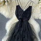 Robe en tulle noire à col en V, robe tendance 1121