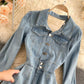 Stylish denim backless dress long sleeve dress  1019