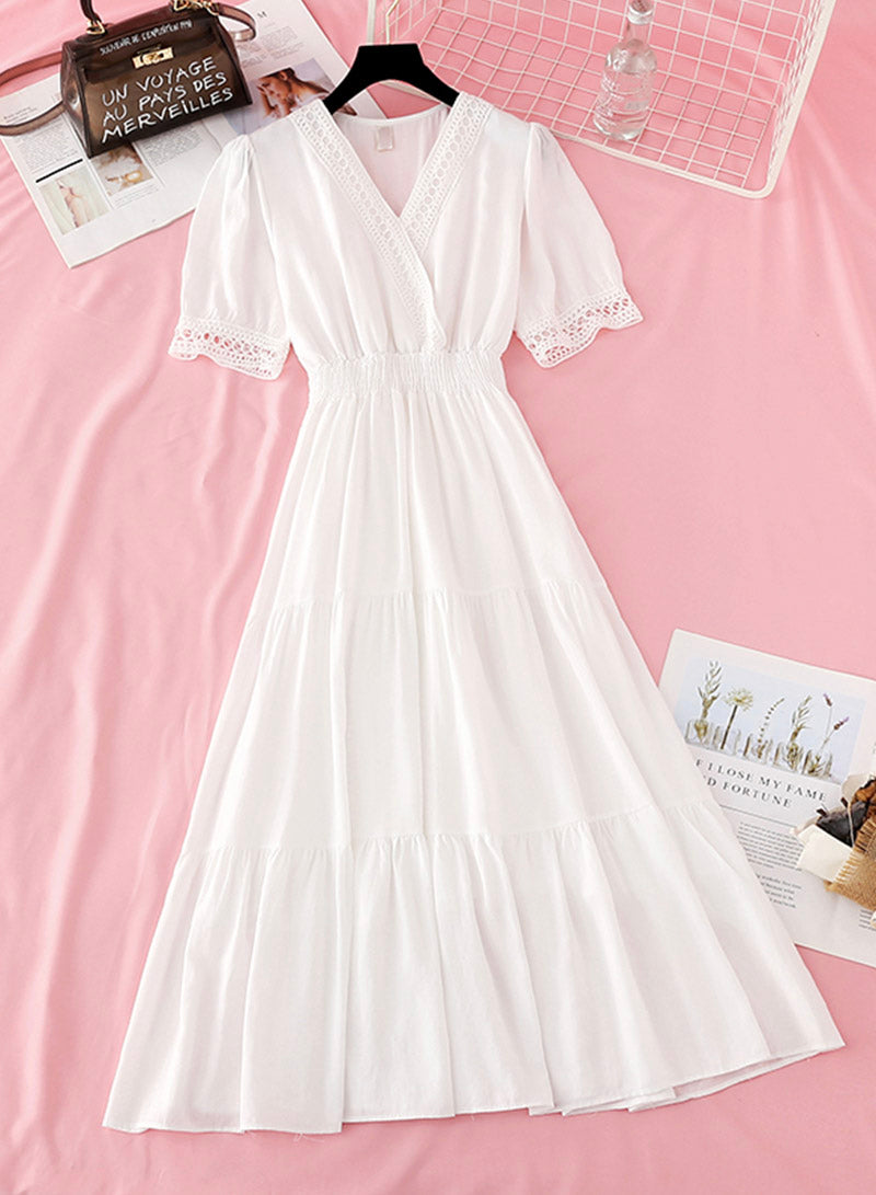 Women's dress A line v neck lace dress  1136