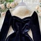 Black velvet long sleeve dress  1045