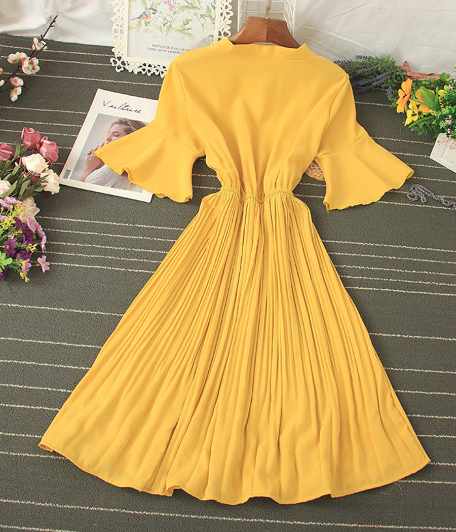 A line round neck short sleeve dress summer dress  1194