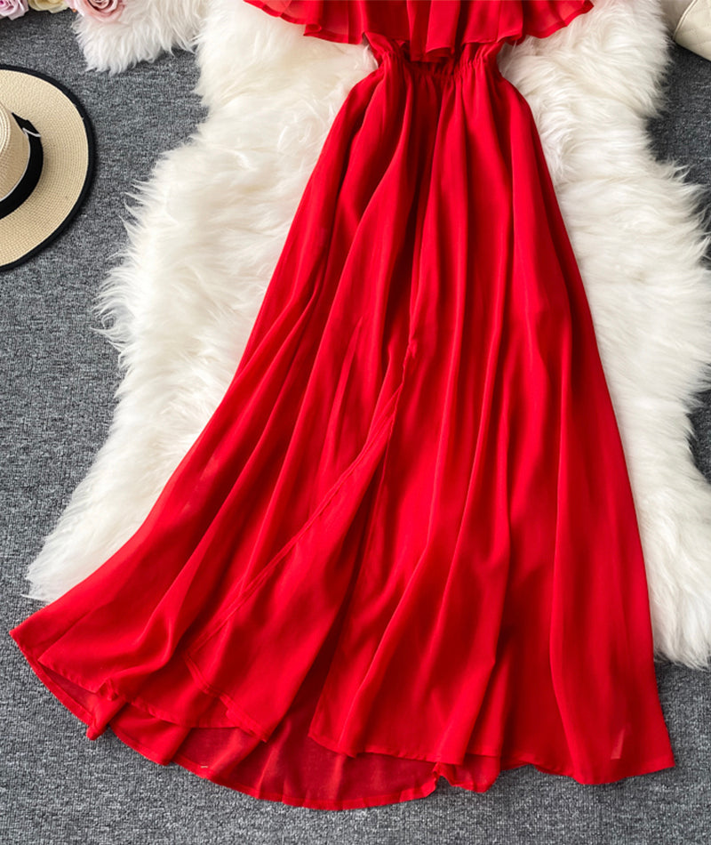 Red A line chiffon dress fashion dress  1064