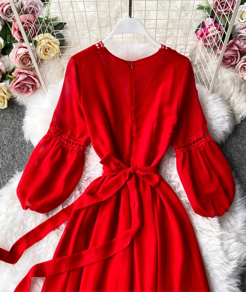 Rot A-Linie Chiffonkleid Mode Mädchenkleid 1000