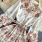 Retro print slim long sleeve dress  1031