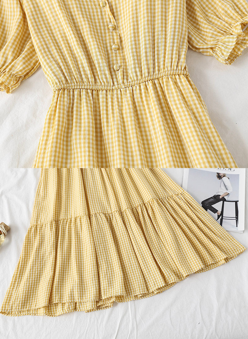 Women's dress A line v neck plaid dress  1135