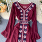 Stylish A line embroidery dress v neck chiffon dress  1016