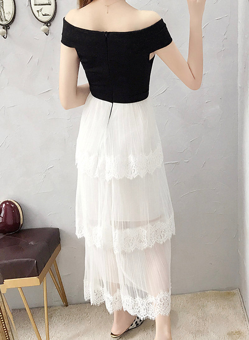 Black and white lace dress fashion girl dress  1103