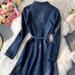 Stylish long-sleeved denim dress women's dress  1057