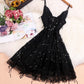 Stylish v neck tulle sequins short dress party dress  1131