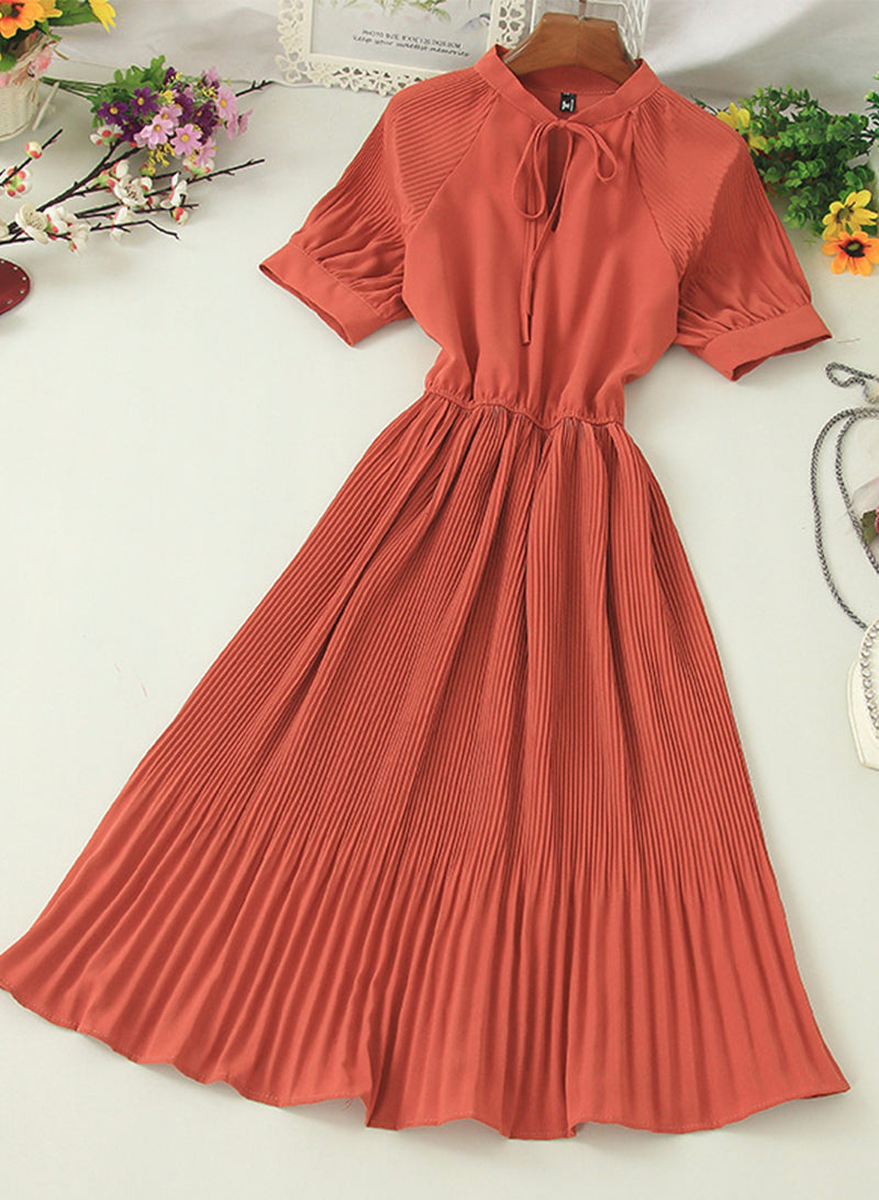 Simple A line pleated dress fashion girl short sleeve dress  1204