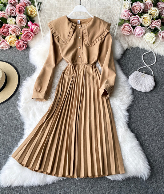 Nettes Revers Langarm Kleid Mode Mädchen Kleid 1056