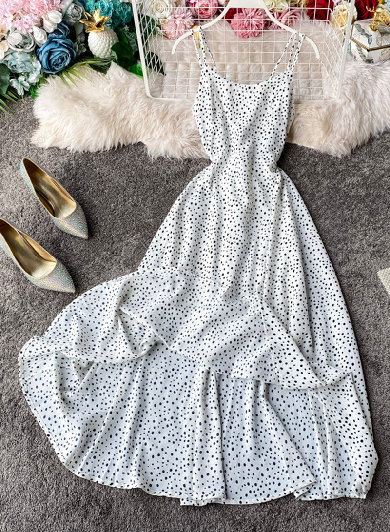Cute A line polka dot dress summer dress  1105