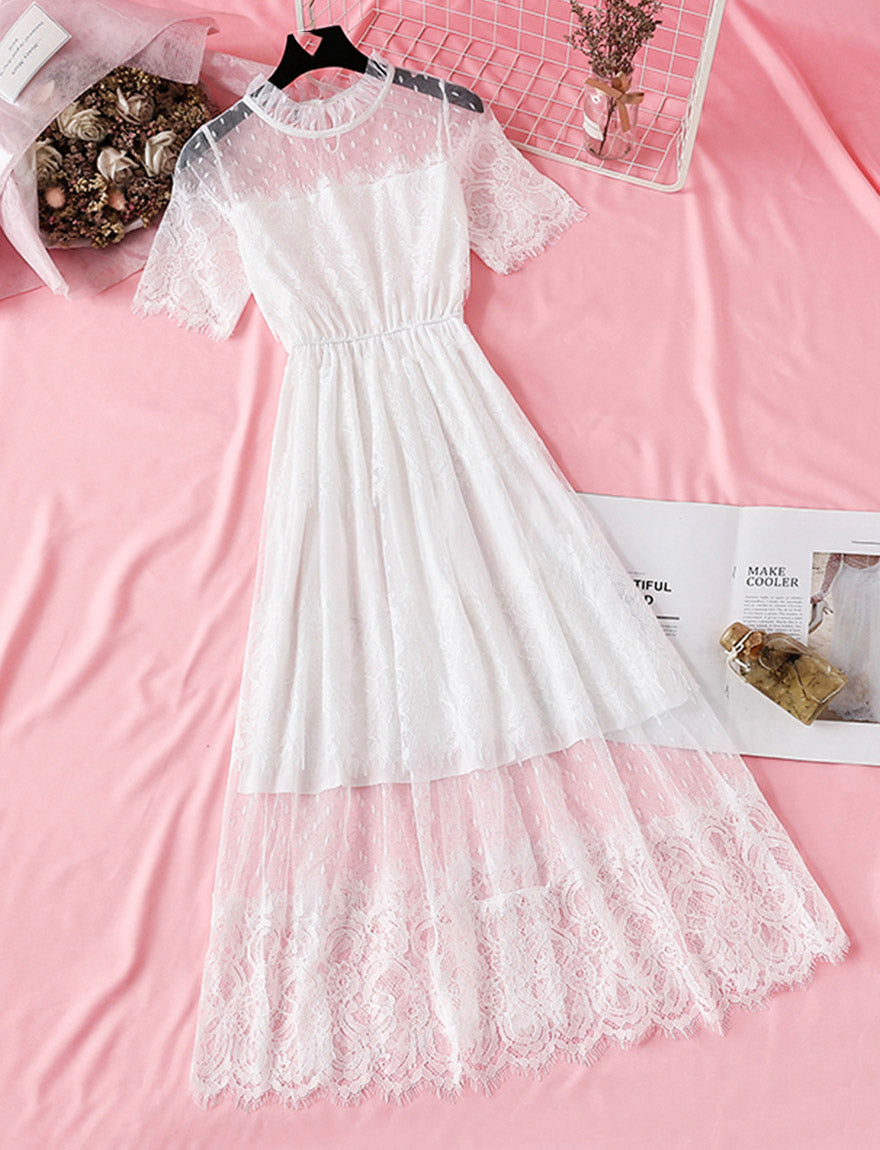 Black A line lace dress summer dress  1145