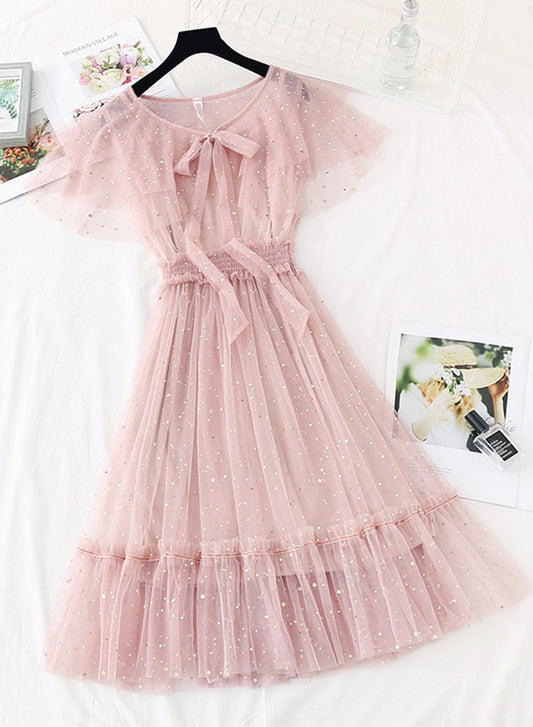 Süßes Tüll Pailletten kurzes Kleid Sommerkleid 1137