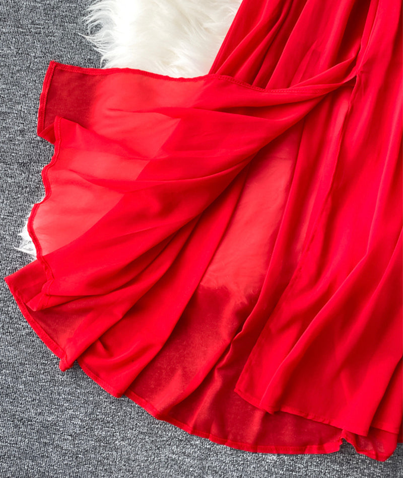 Red A line chiffon dress fashion dress  1064