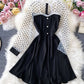 Schwarzes A-Linien-Langarmkleid Modekleid 1071