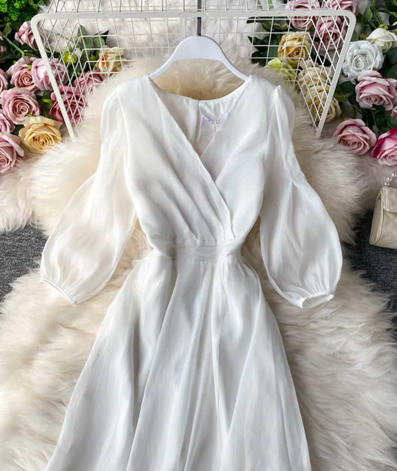 Simple A line v neck tulle dress women's dress  1059