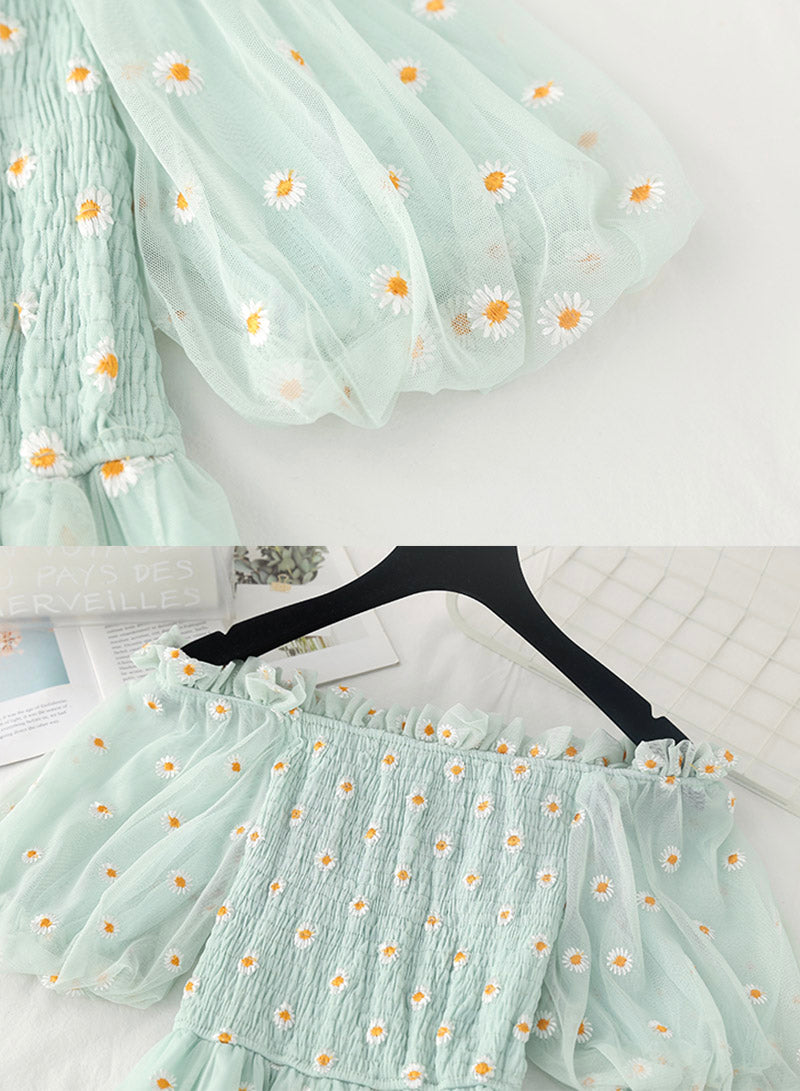 Cute A line daisy flower dress girl summer dress  1134