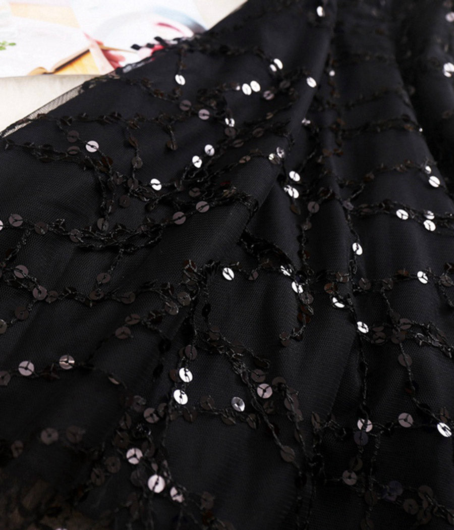 Stylish v neck tulle sequins short dress party dress  1131