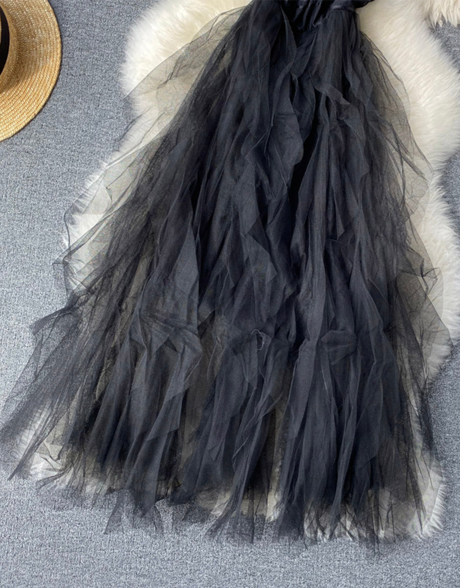 Robe en tulle noire à col en V, robe tendance 1121