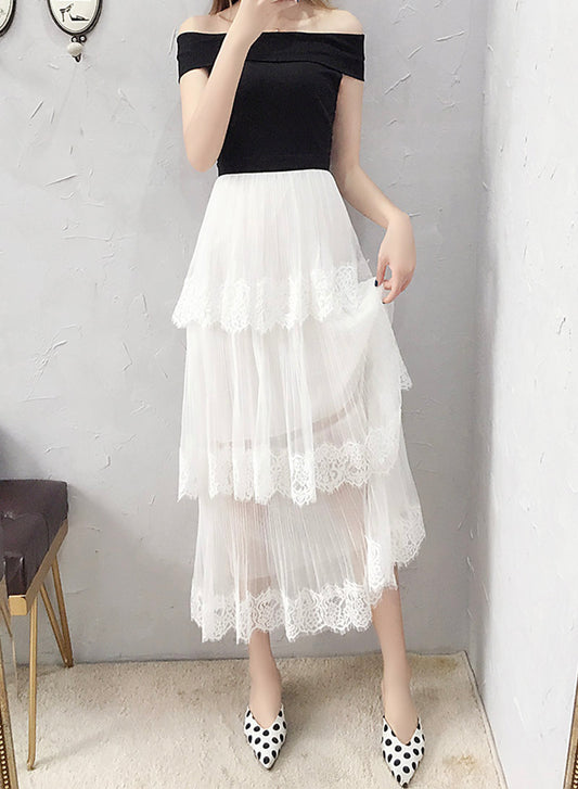 Robe en dentelle noire et blanche pour fille 1103 