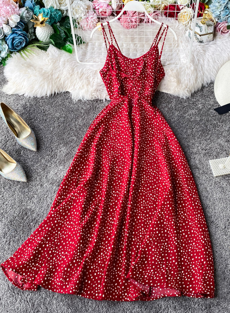 Cute A line polka dot dress summer dress  1105