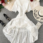 White v neck short sleeve dress fashion dress  1074